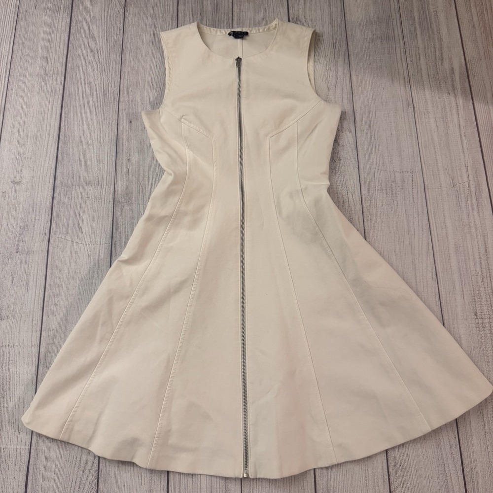 Theory Women's Size 2 Ivory White Fit & Flare Full Zip Sleeveless Dress USA